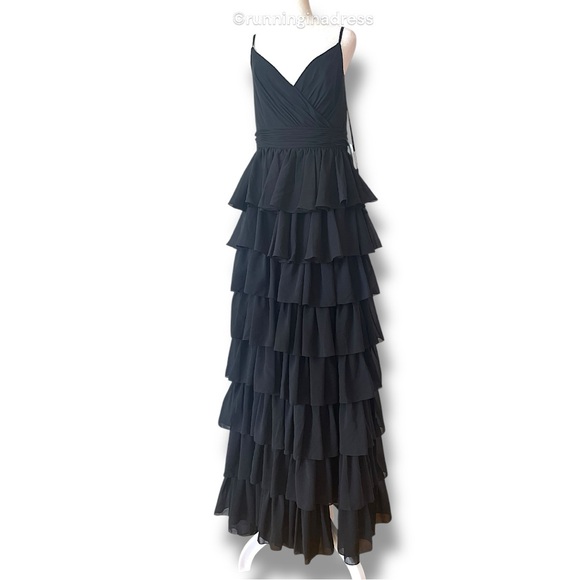 NWT Mac Duggal Sleeveless Gown with Ruffled Skirt On Color Black Size 8 - Picture 3 of 16